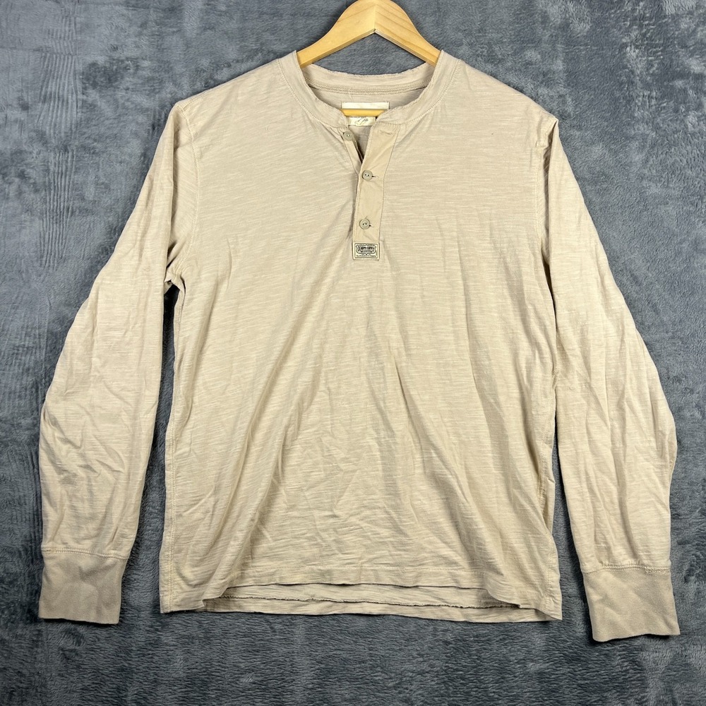 VTG Denim & Supply Ralph Lauren Slub Knit Henley Shirt Mens Large Beige Cotton